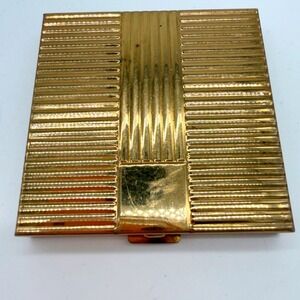 Vintage Volupte Gold Tone Compact Mirror Case Art Deco Powder Makeup Case